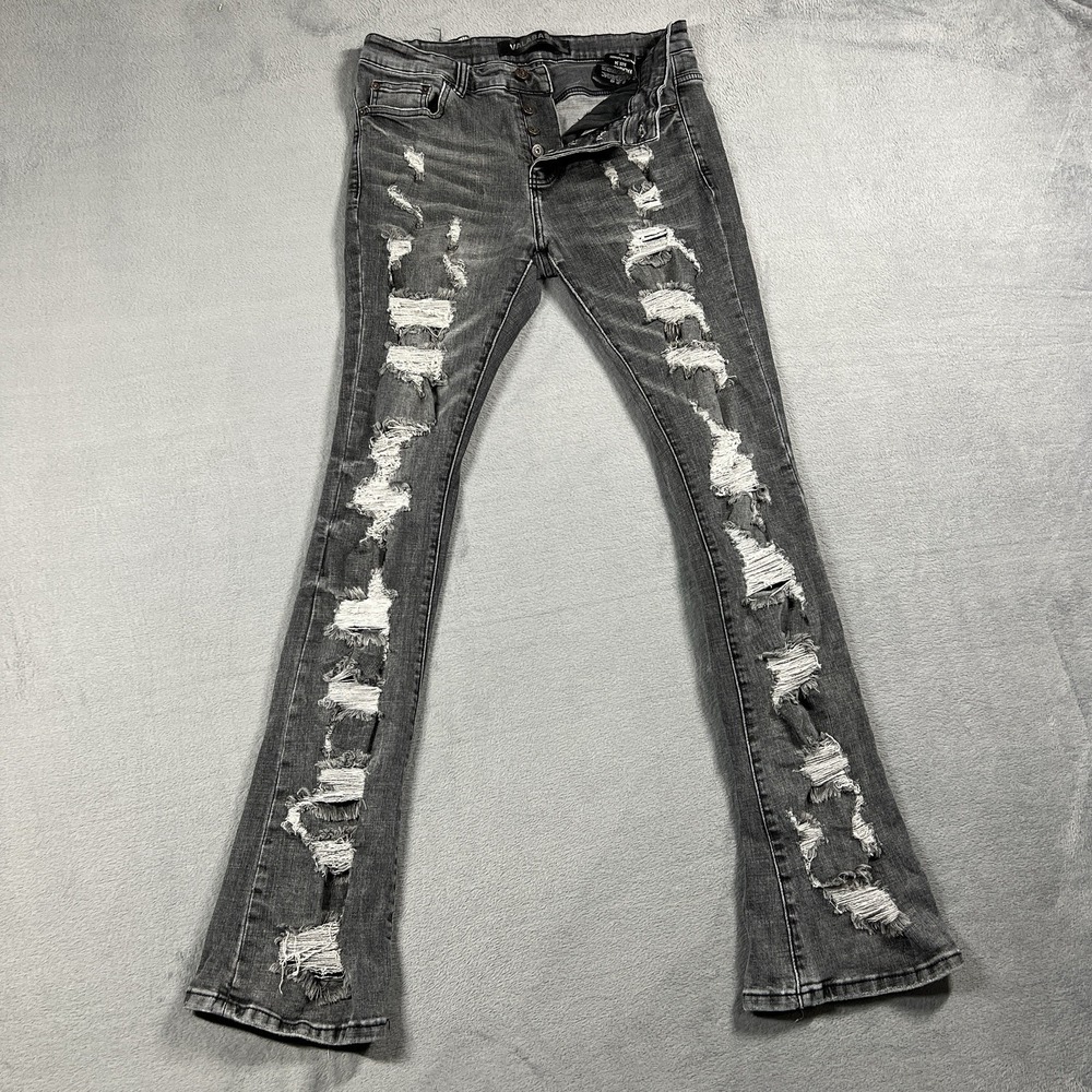 Valabasas Jeans Mens 34x36 Gray Stacked Flared Button Fly Street Stretch Denim